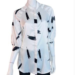4/$24 Beach Satin‎ 1/2 Length Sleeve Button Down White Black Button Down Shirt